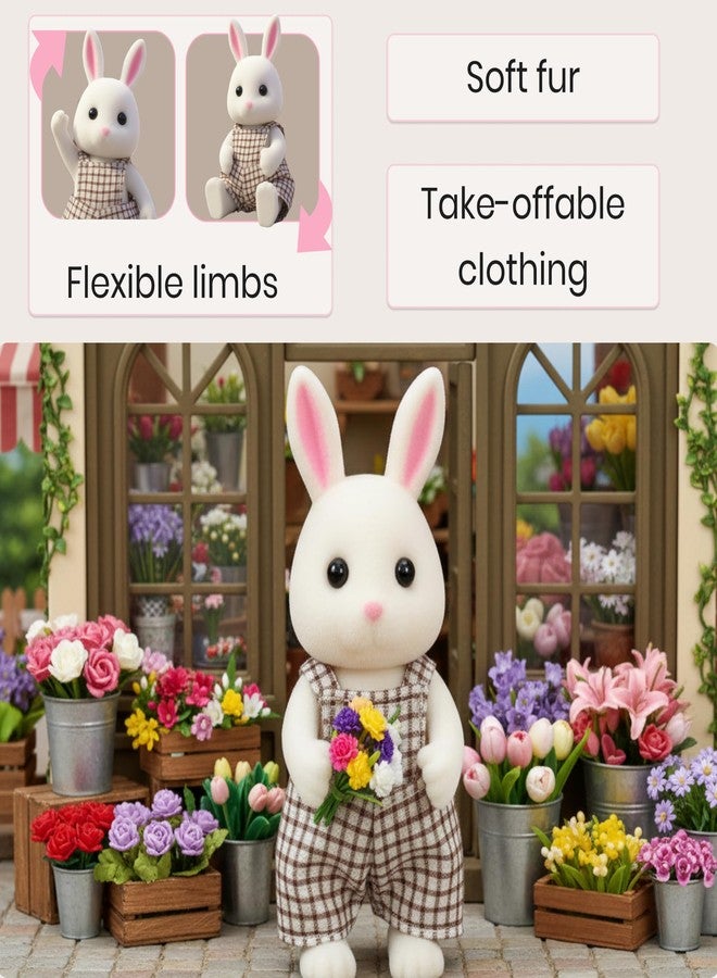 OLEOCA Family White Rabbit Figures - Set of 3 Collectible Flocked Mini Dolls with Removable Clothes, Miniature Dollhouse Pretend Play Figures for Kids Ages 3+ - Image 5